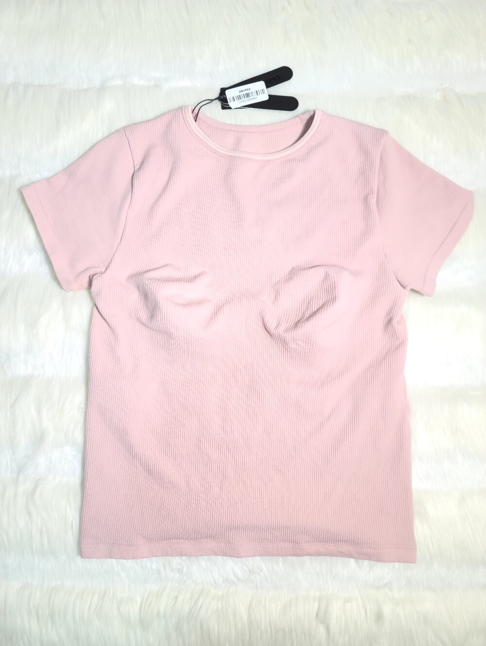 Nike SKIMS Robbed Seamless Short Sleeve Top Pink Himalayan Ecru Women XL NEW